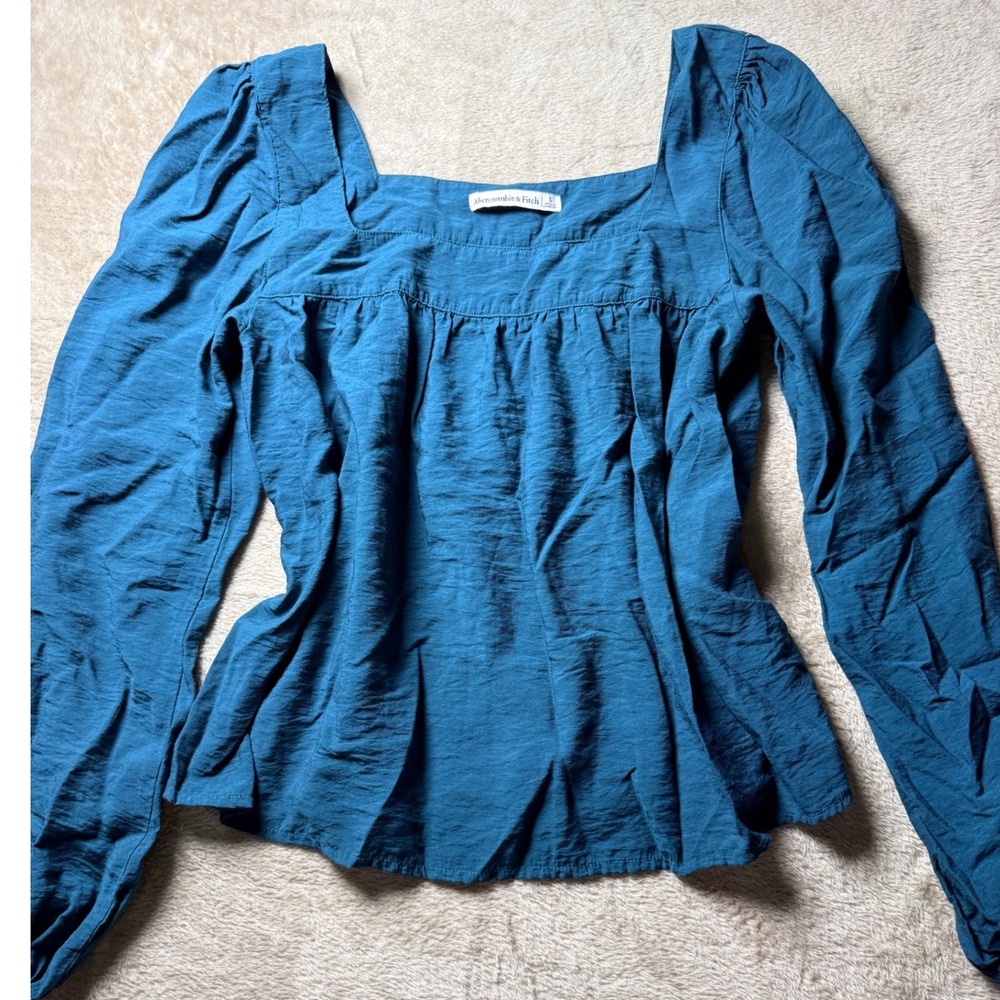Abercrombie & Fitch Teal Blue Puff Sleeve Blouse Womens Small Top y2K Preppy